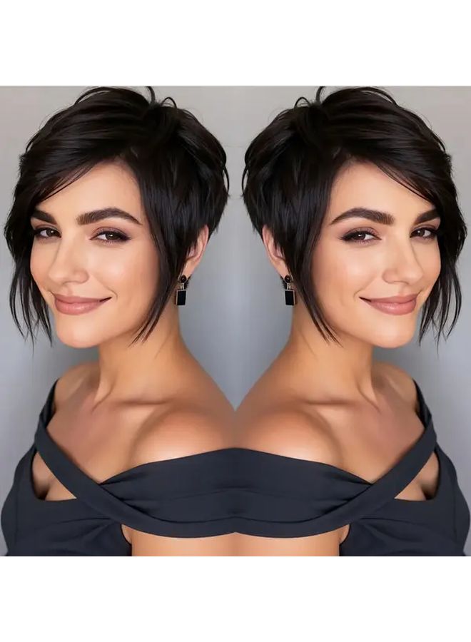 Short Pixie Cut Human Hair Wig 8 Inch 1B Color Glueless Lace Wig For Daily Party Wear - Image 2